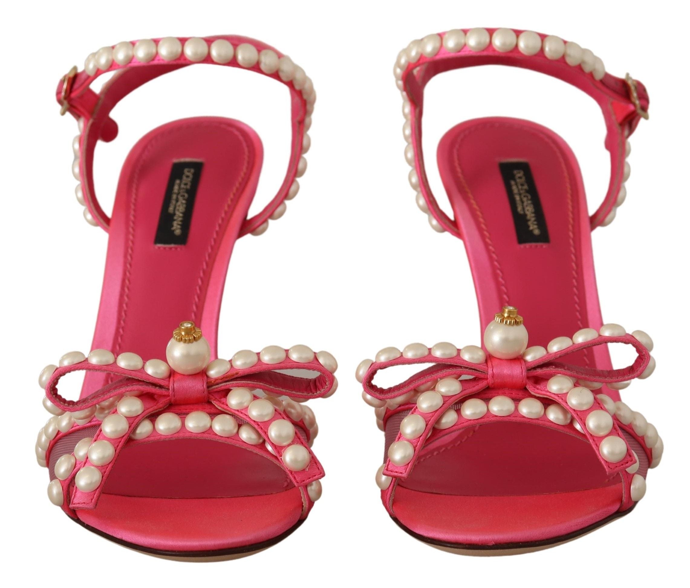 Dolce & Gabbana Pink Satin White Pearl Crystals Heels Shoes - Whispers Of Wisdom Clothing