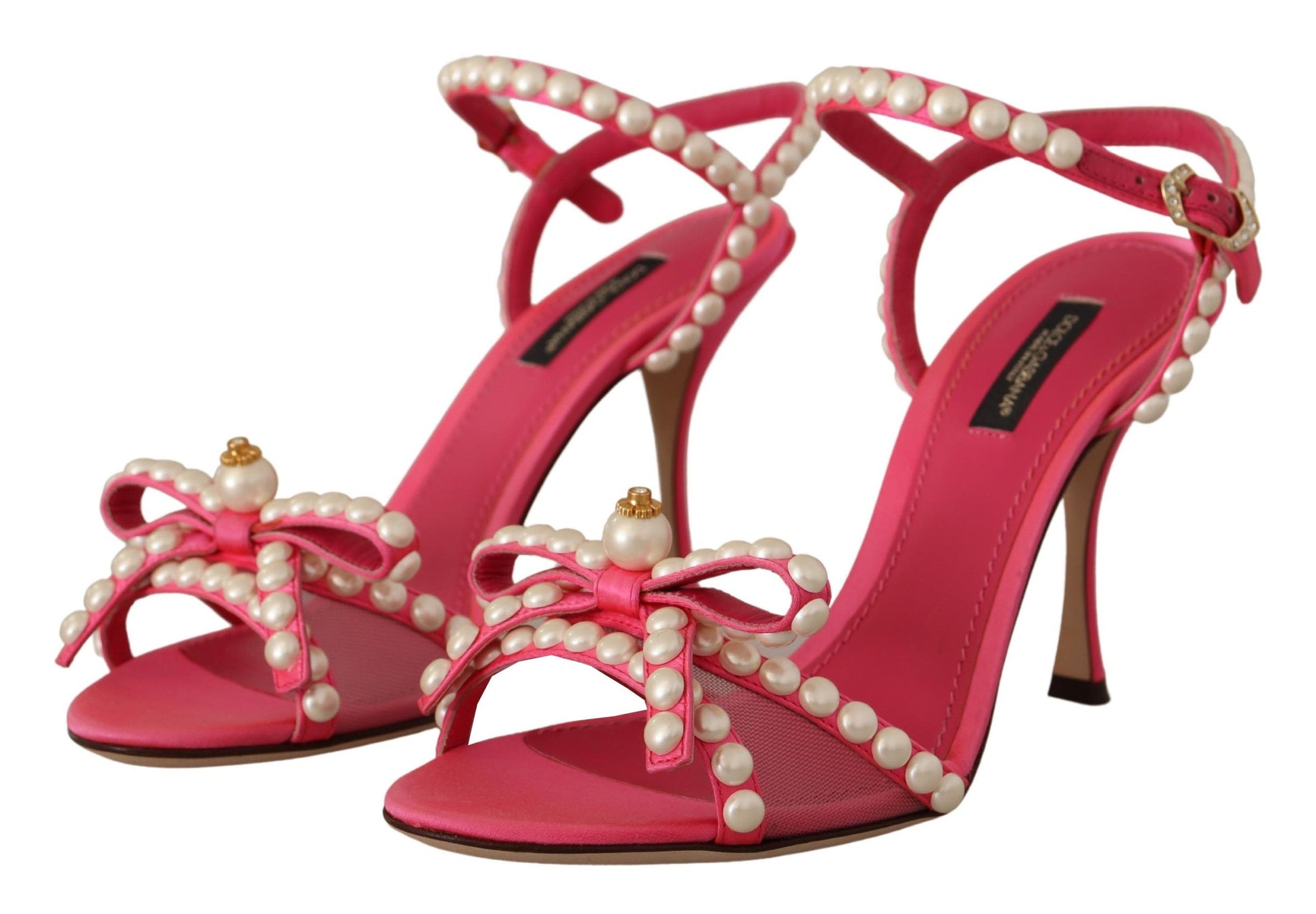 Dolce & Gabbana Pink Satin White Pearl Crystals Heels Shoes - Whispers Of Wisdom Clothing