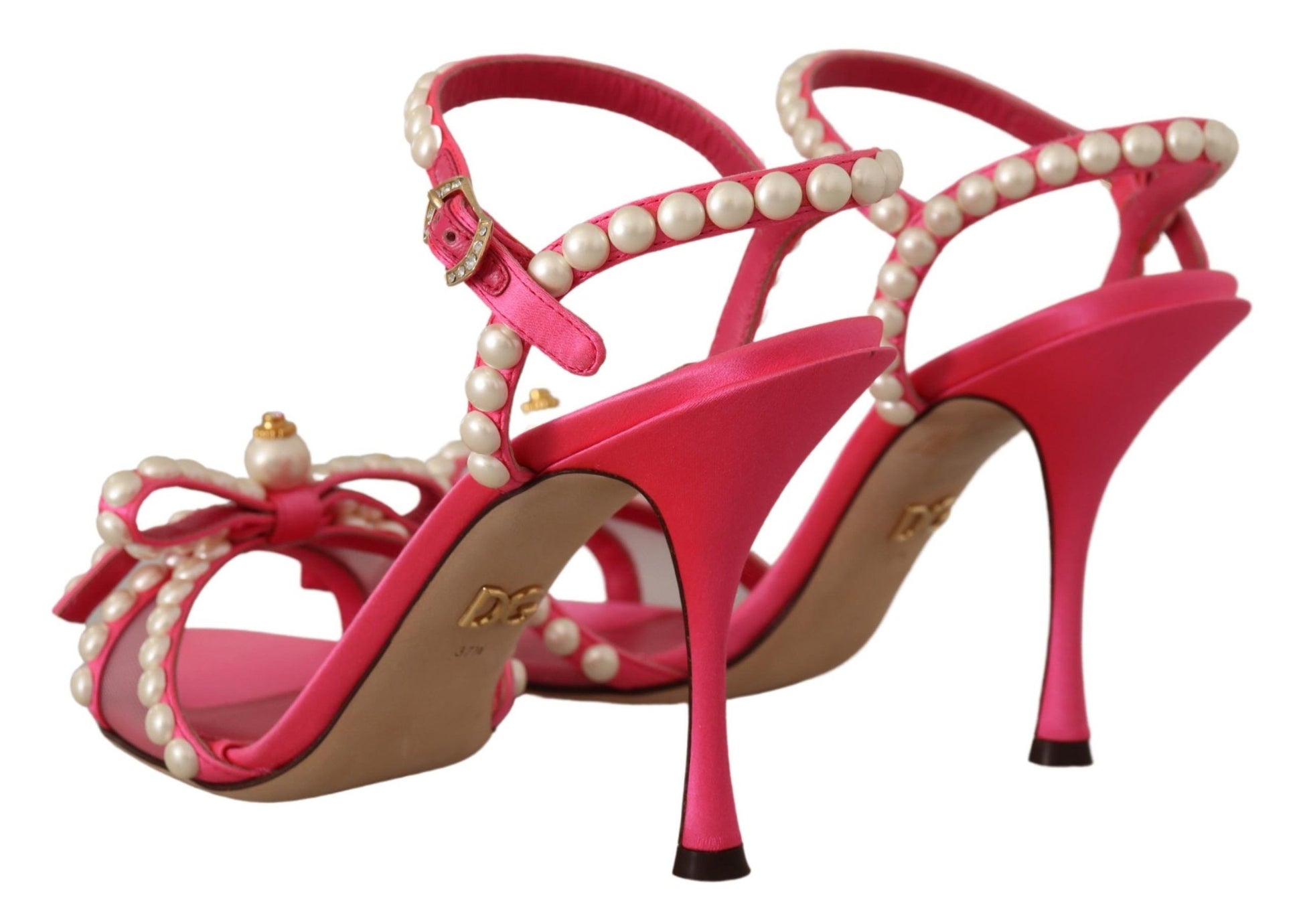 Dolce & Gabbana Pink Satin White Pearl Crystals Heels Shoes - Whispers Of Wisdom Clothing