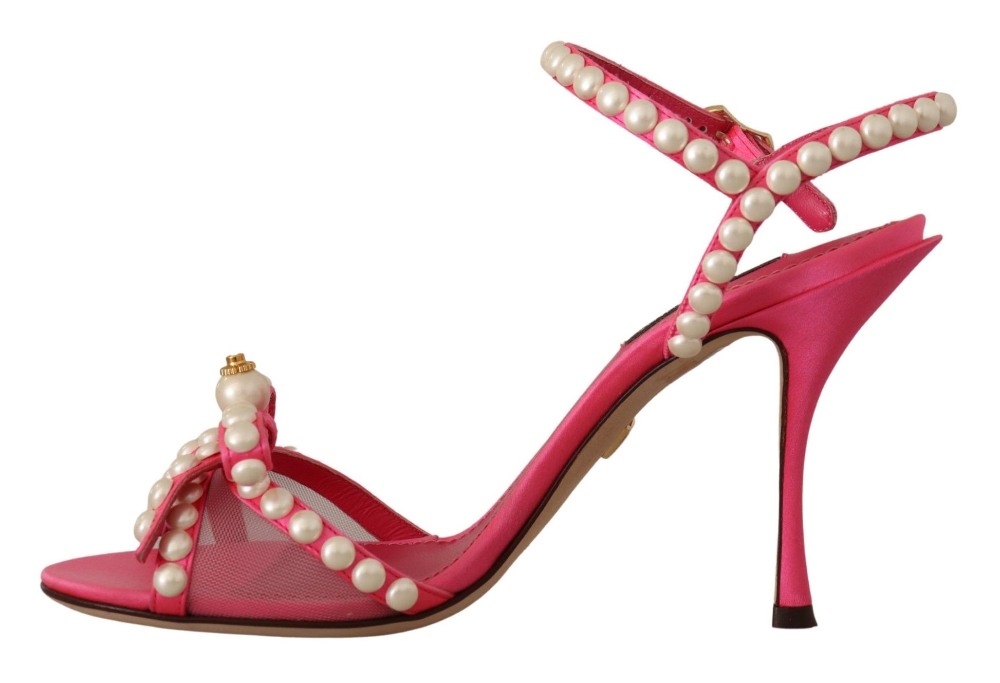 Dolce & Gabbana Pink Satin White Pearl Crystals Heels Shoes - Whispers Of Wisdom Clothing