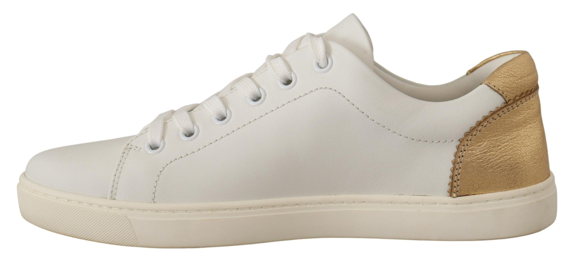 Dolce & Gabbana White Gold Leather Low Top Sneakers - Whispers Of Wisdom Clothing
