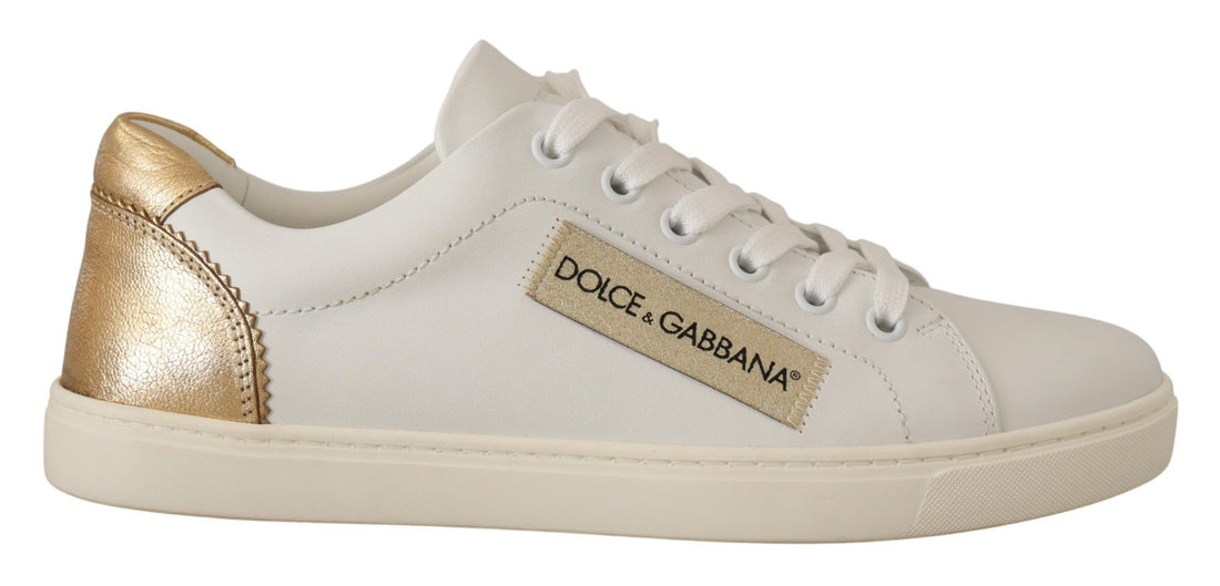 Dolce & Gabbana White Gold Leather Low Top Sneakers - Whispers Of Wisdom Clothing
