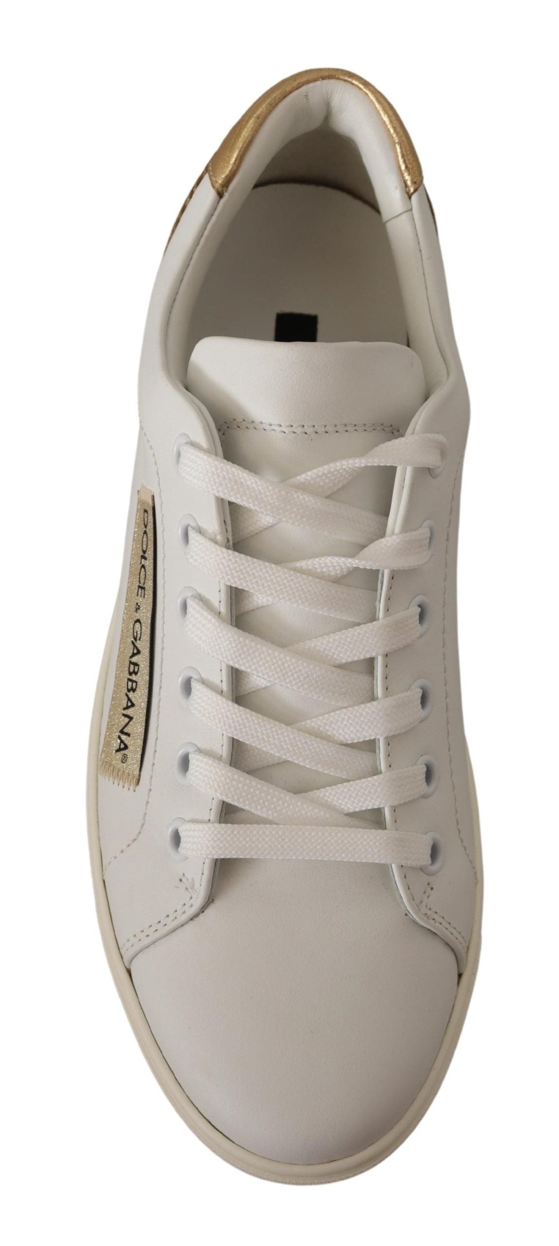 Dolce & Gabbana White Gold Leather Low Top Sneakers - Whispers Of Wisdom Clothing