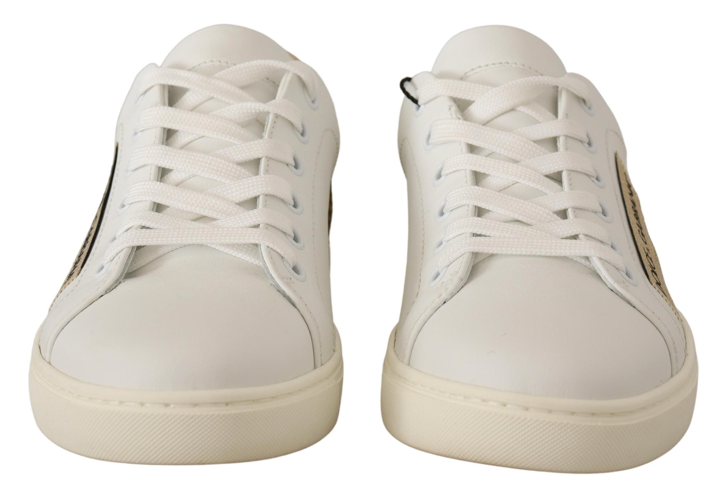 Dolce & Gabbana White Gold Leather Low Top Sneakers - Whispers Of Wisdom Clothing