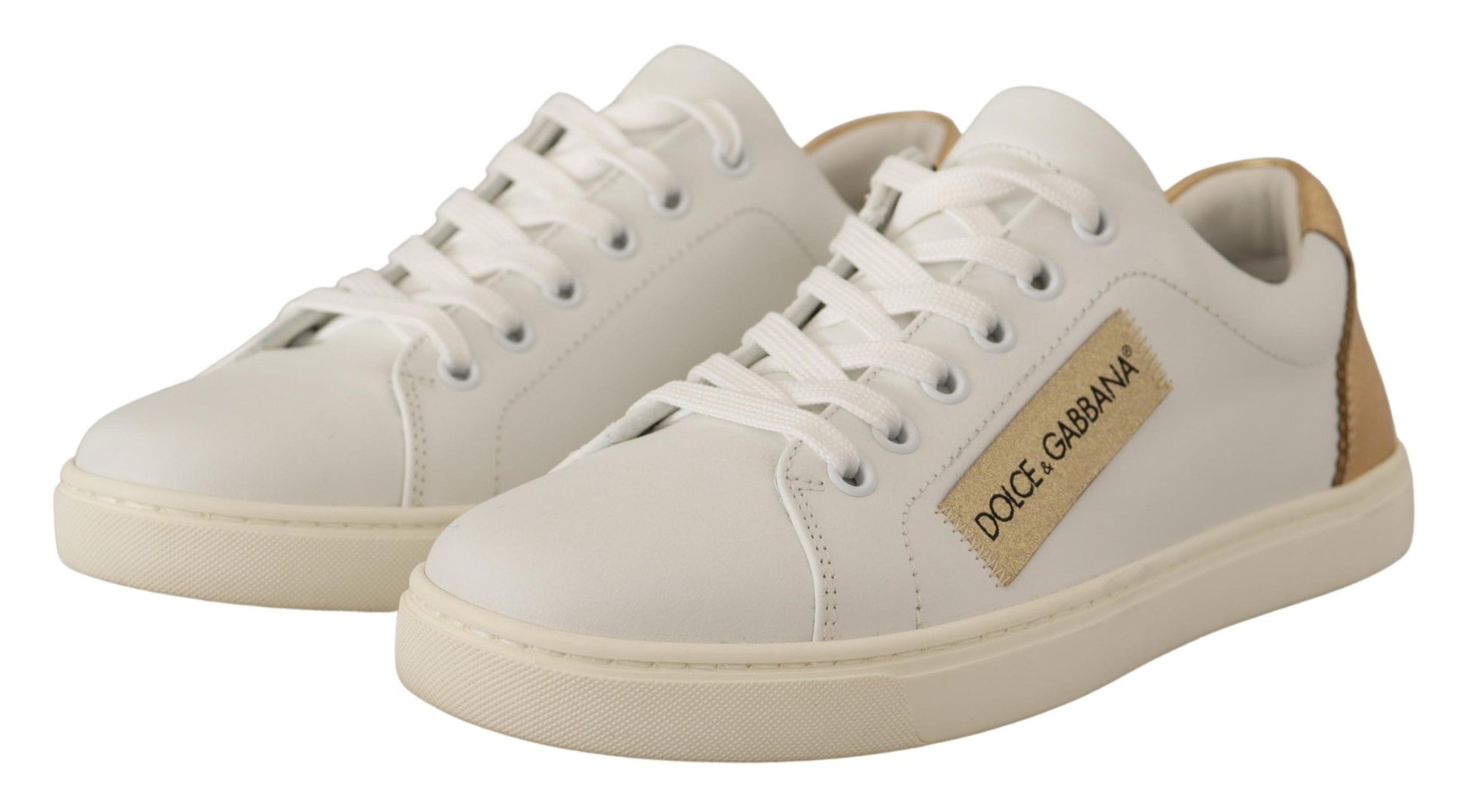 Dolce & Gabbana White Gold Leather Low Top Sneakers - Whispers Of Wisdom Clothing
