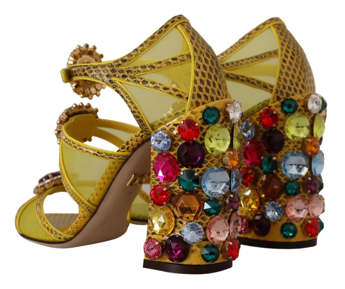 Dolce & Gabbana Yellow Leather Crystal Ayers Sandals Shoes - Whispers Of Wisdom Clothing