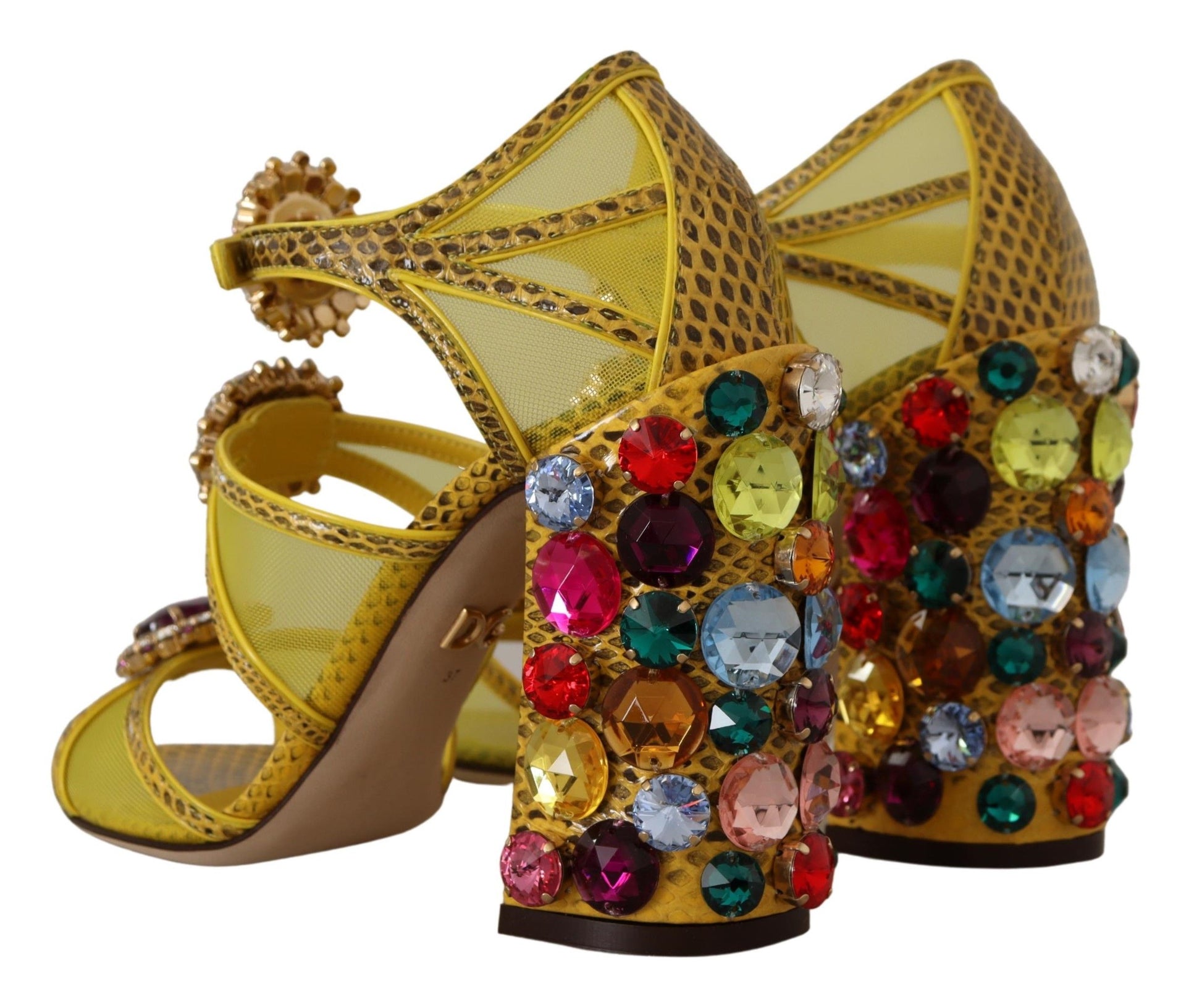 Dolce & Gabbana Yellow Leather Crystal Ayers Sandals Shoes - Whispers Of Wisdom Clothing