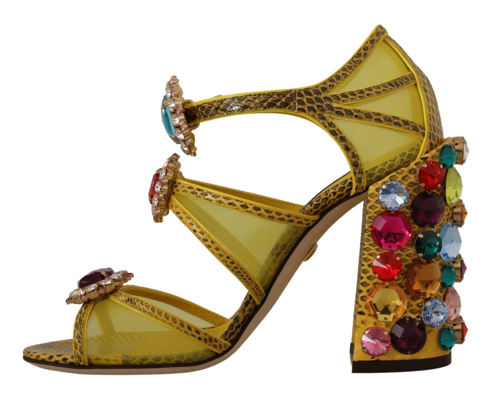 Dolce & Gabbana Yellow Leather Crystal Ayers Sandals Shoes - Whispers Of Wisdom Clothing
