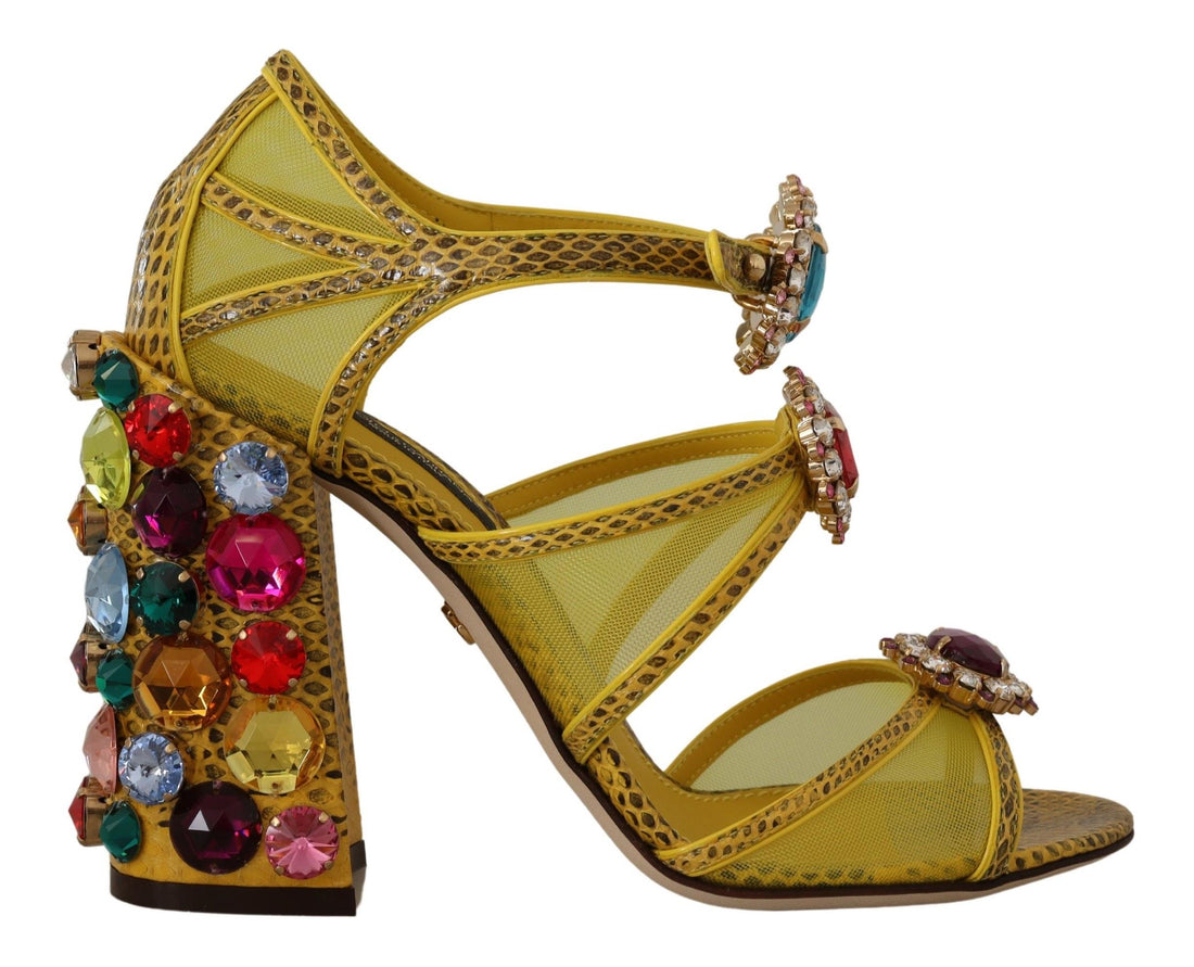 Dolce & Gabbana Yellow Leather Crystal Ayers Sandals Shoes - Whispers Of Wisdom Clothing