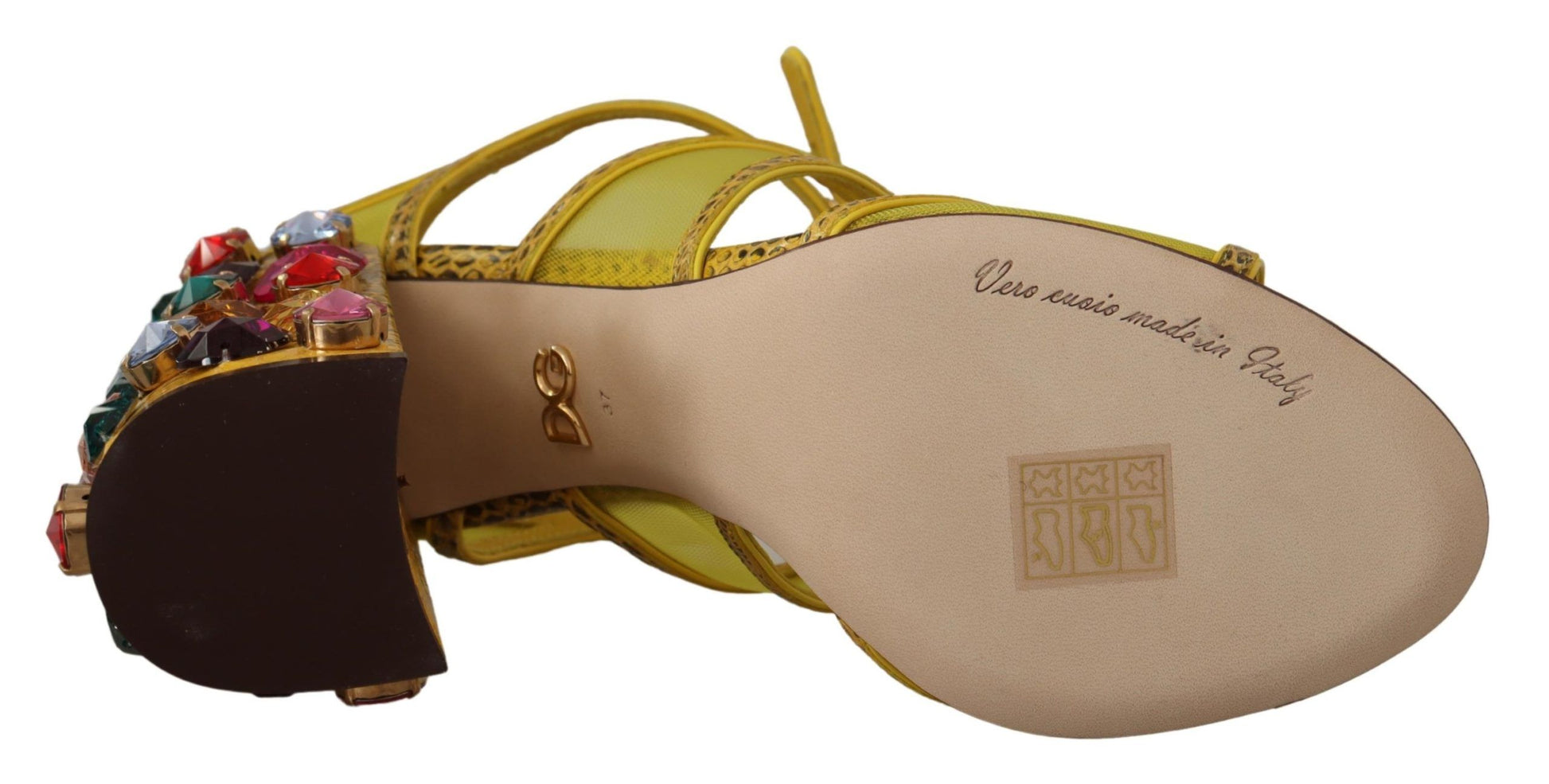 Dolce & Gabbana Yellow Leather Crystal Ayers Sandals Shoes - Whispers Of Wisdom Clothing