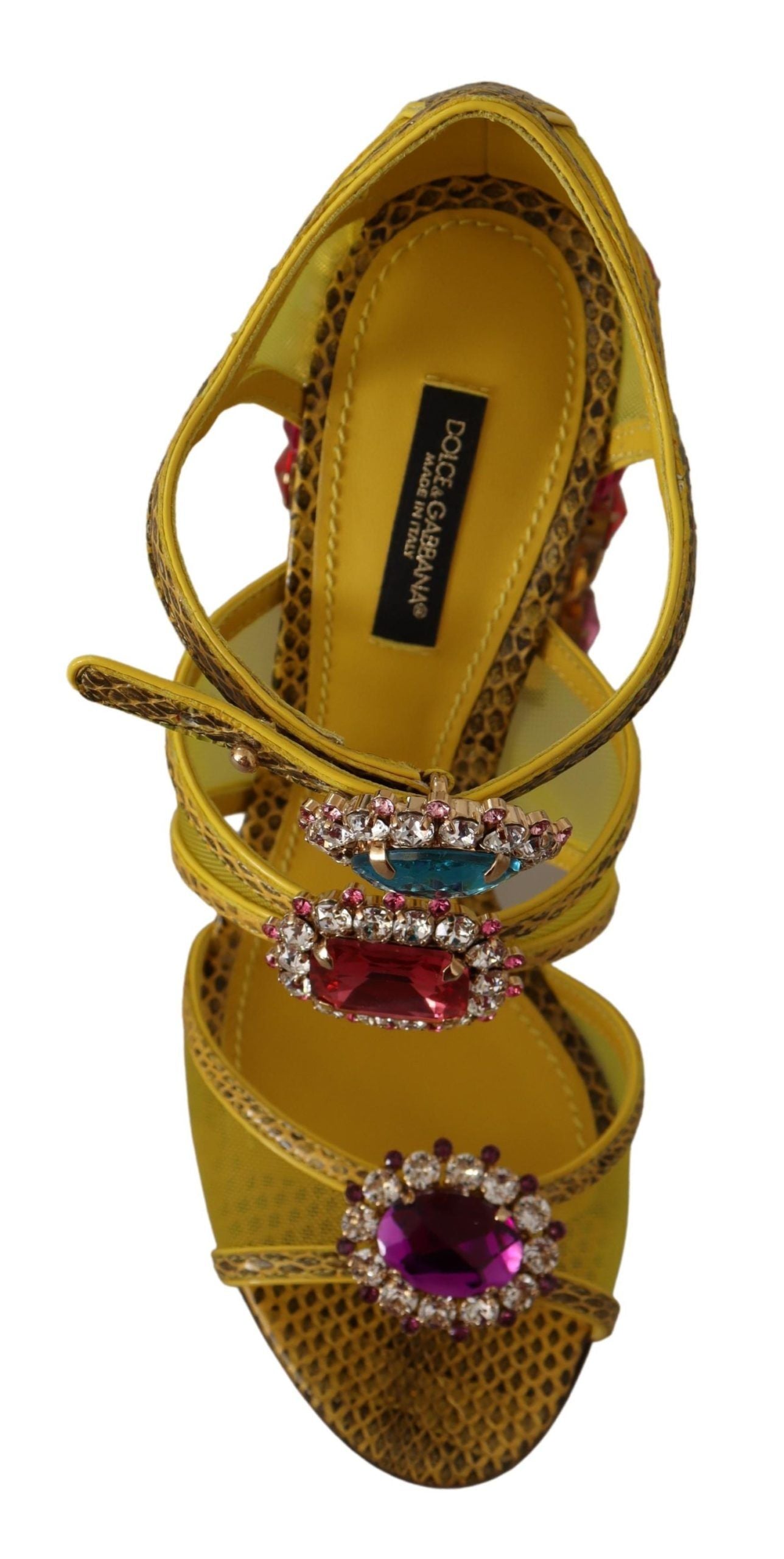 Dolce & Gabbana Yellow Leather Crystal Ayers Sandals Shoes - Whispers Of Wisdom Clothing