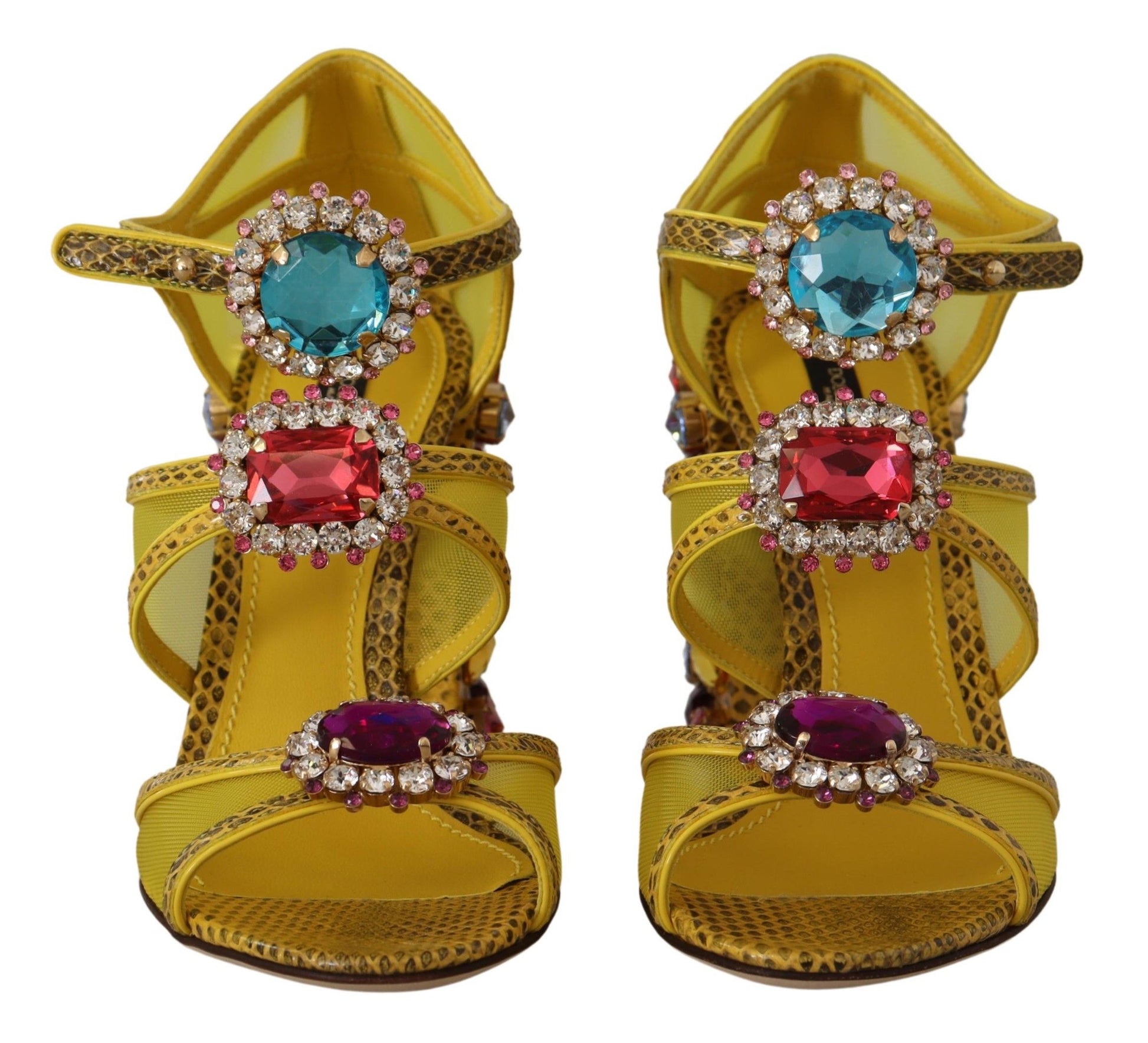 Dolce & Gabbana Yellow Leather Crystal Ayers Sandals Shoes - Whispers Of Wisdom Clothing