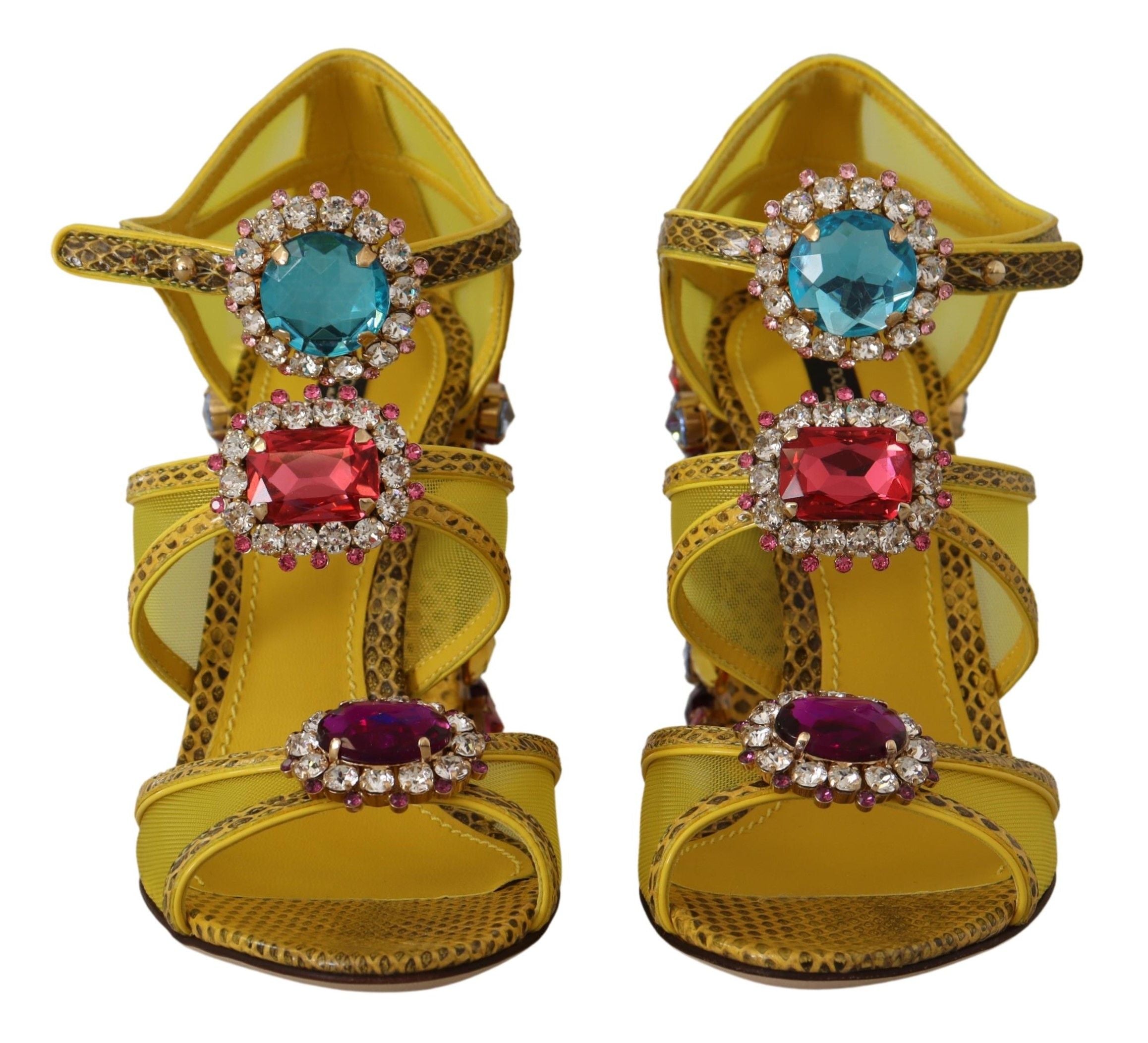 Dolce & Gabbana Yellow Leather Crystal Ayers Sandals Shoes - Whispers Of Wisdom Clothing