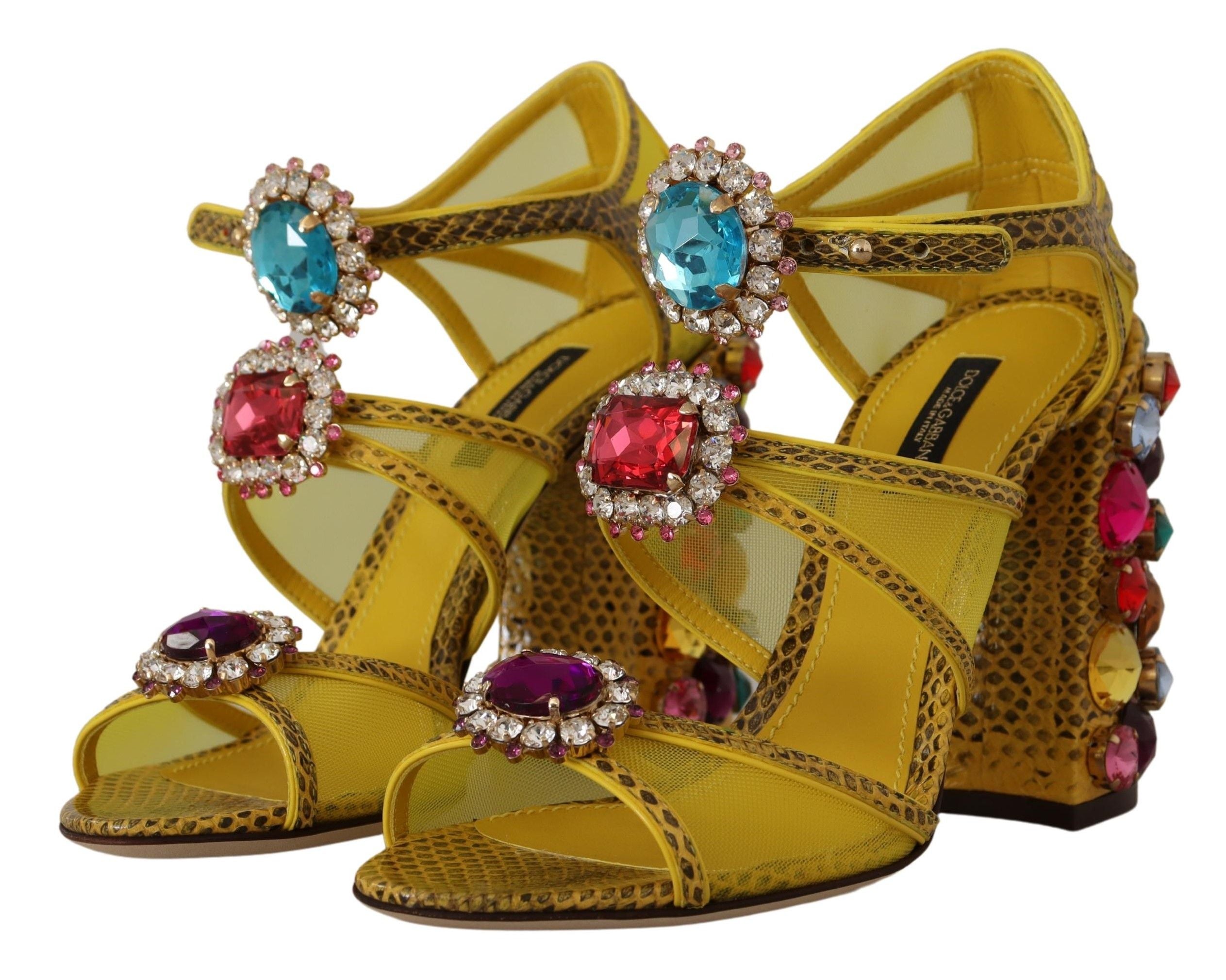 Dolce & Gabbana Yellow Leather Crystal Ayers Sandals Shoes - Whispers Of Wisdom Clothing