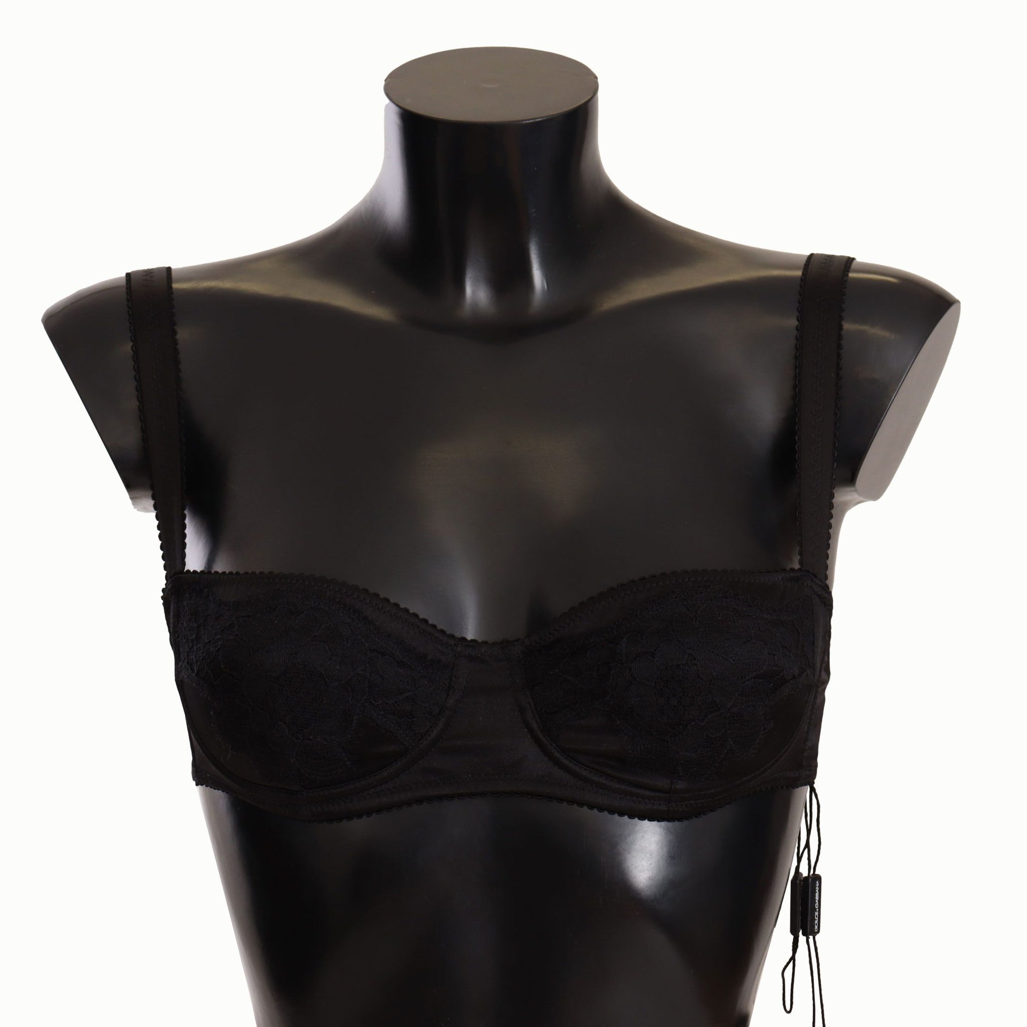 Dolce & Gabbana Black Polka Dot Satin Lace Balconette Bra