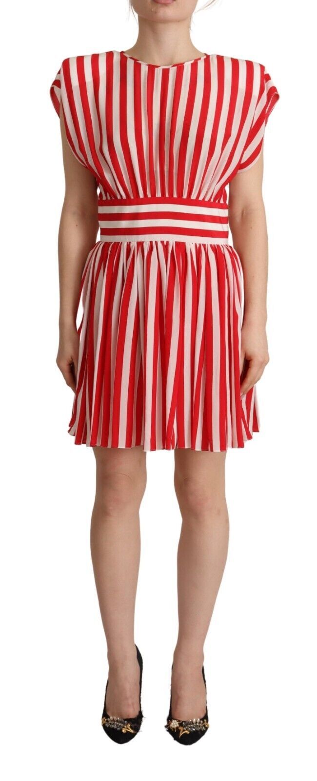 Dolce & Gabbana Red White Stripes Silk Mini A-line Dress - Whispers Of Wisdom Clothing