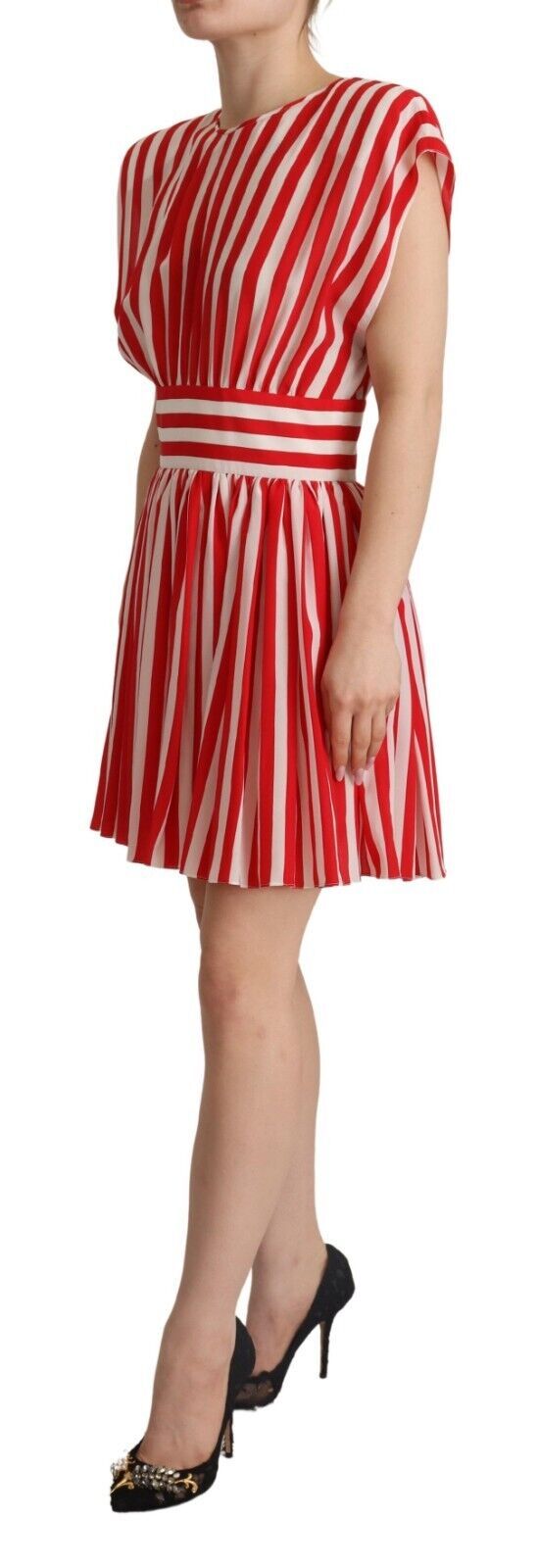 Dolce & Gabbana Red White Stripes Silk Mini A-line Dress - Whispers Of Wisdom Clothing