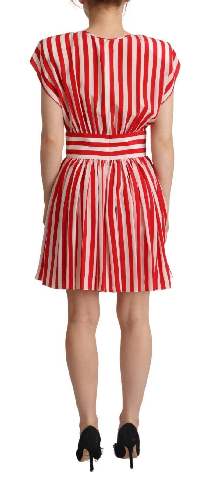 Dolce & Gabbana Red White Stripes Silk Mini A-line Dress - Whispers Of Wisdom Clothing