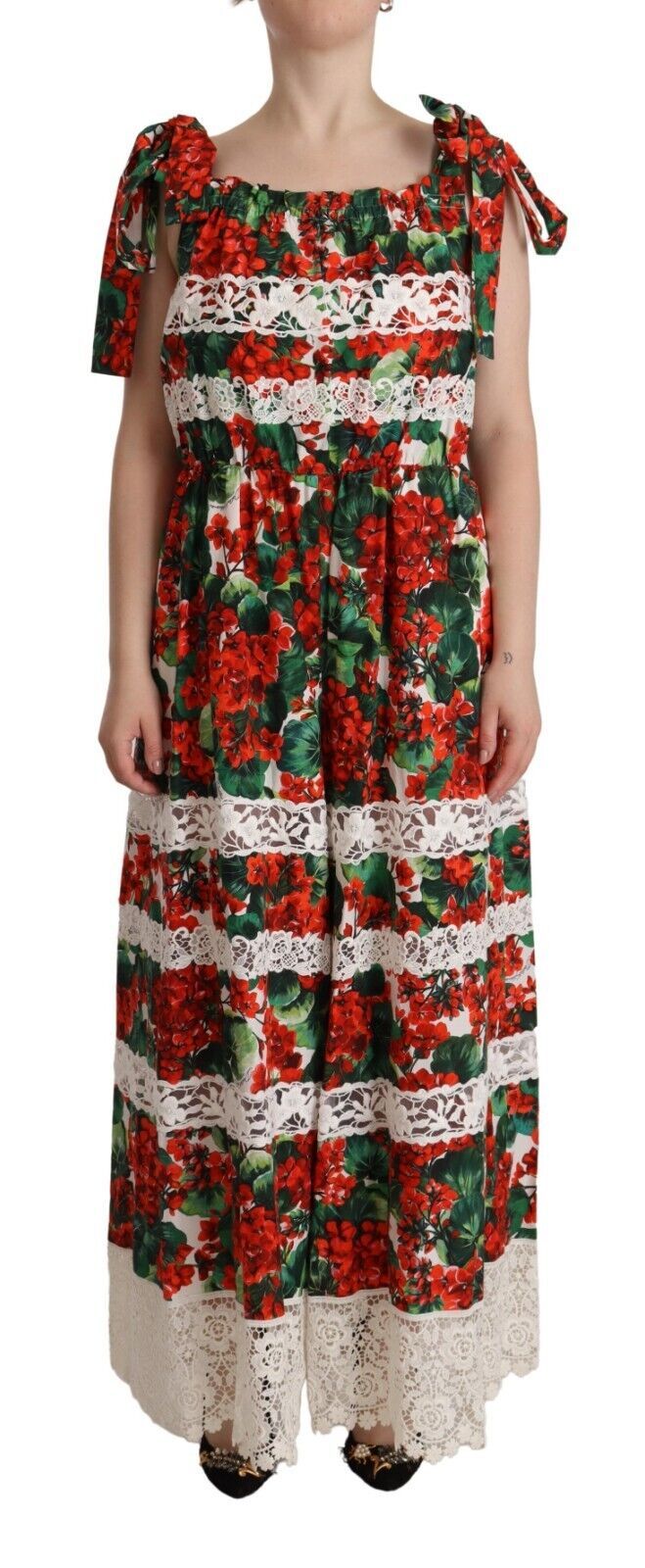 Dolce & Gabbana Multicolor Geranium Print Lace Long Maxi Dress - Whispers Of Wisdom Clothing