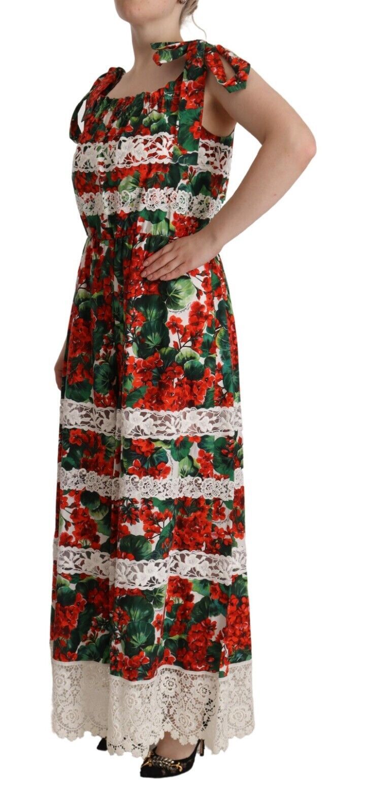 Dolce & Gabbana Multicolor Geranium Print Lace Long Maxi Dress - Whispers Of Wisdom Clothing