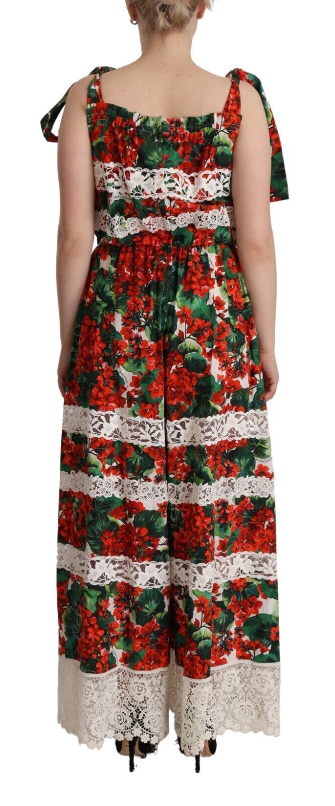 Dolce & Gabbana Multicolor Geranium Print Lace Long Maxi Dress - Whispers Of Wisdom Clothing