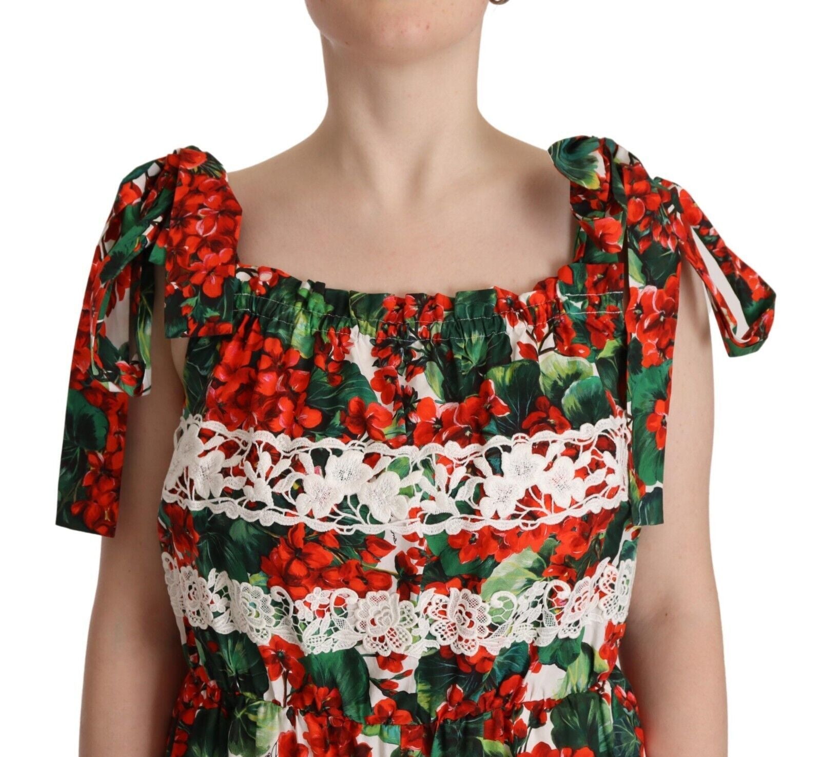 Dolce & Gabbana Multicolor Geranium Print Lace Long Maxi Dress - Whispers Of Wisdom Clothing