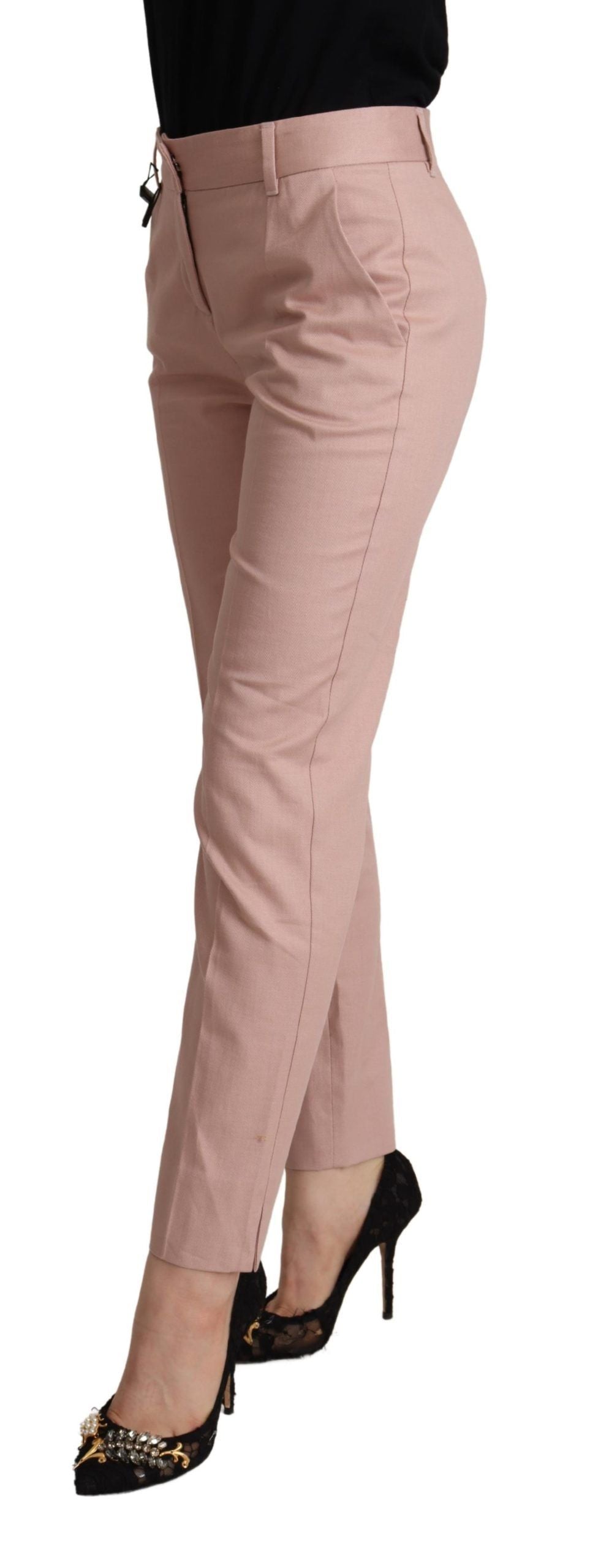 Dolce & Gabbana Pink Cotton Mid Waist Trouser Tapered Pants - Whispers Of Wisdom Clothing