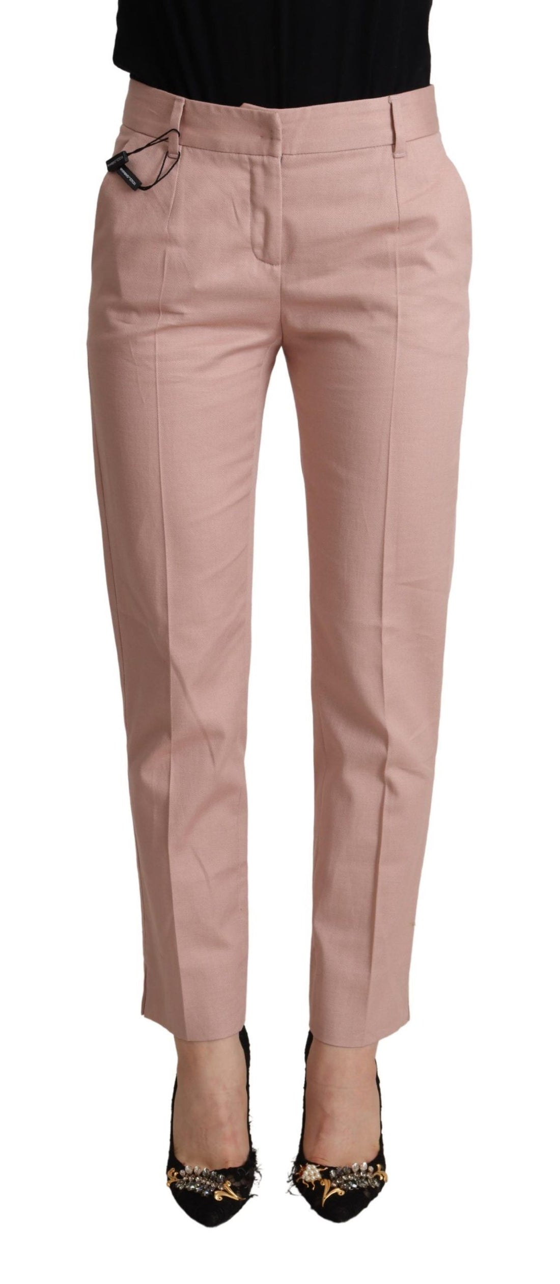 Dolce & Gabbana Pink Cotton Mid Waist Trouser Tapered Pants - Whispers Of Wisdom Clothing