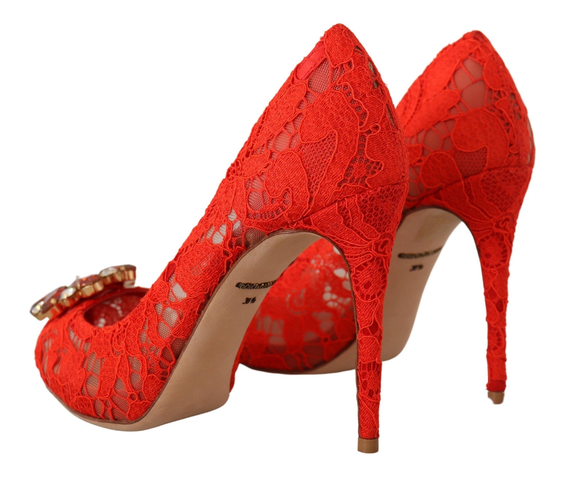 Dolce & Gabbana Red Taormina Lace Crystal Heels Pumps - Whispers Of Wisdom Clothing
