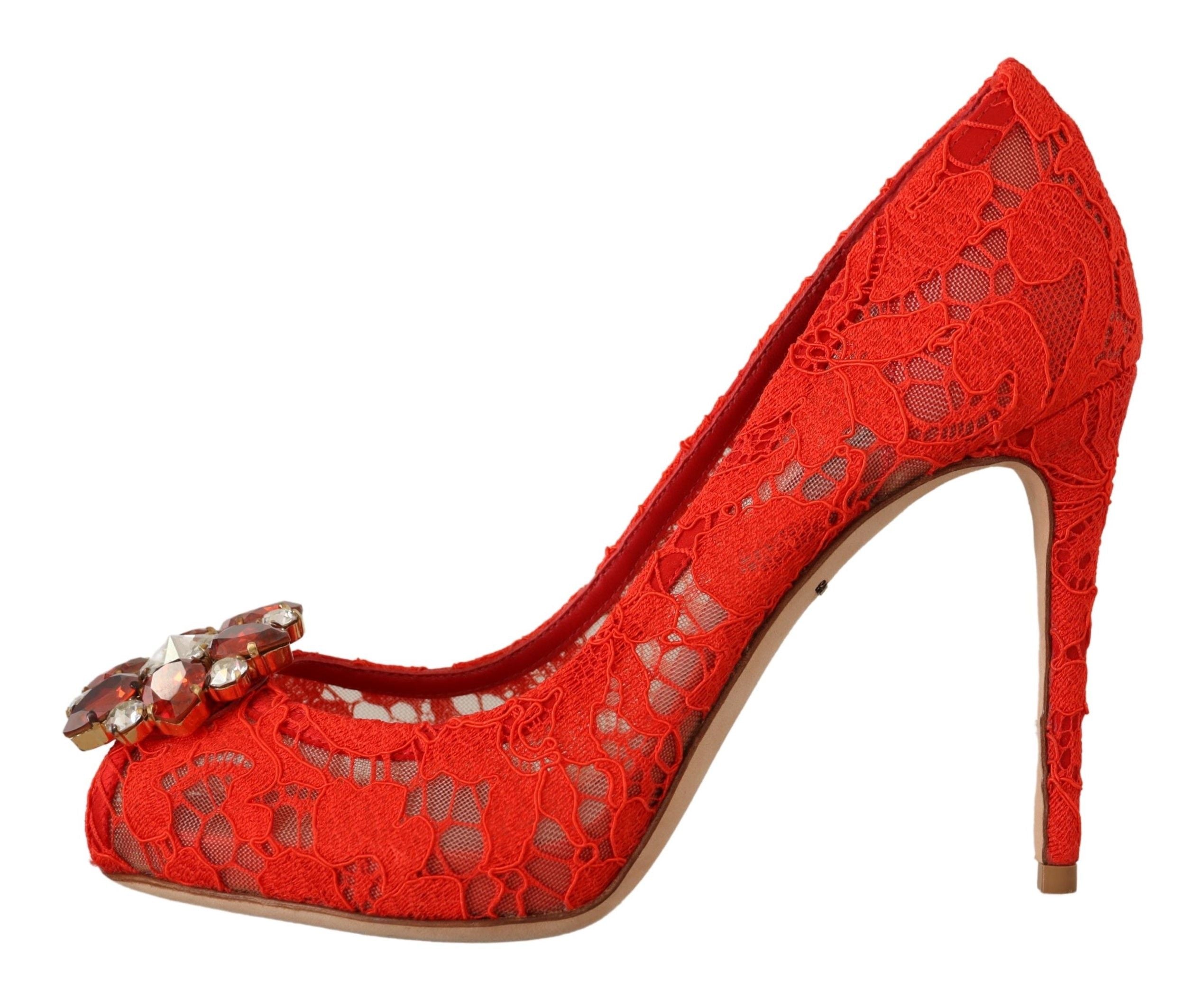 Dolce & Gabbana Red Taormina Lace Crystal Heels Pumps - Whispers Of Wisdom Clothing