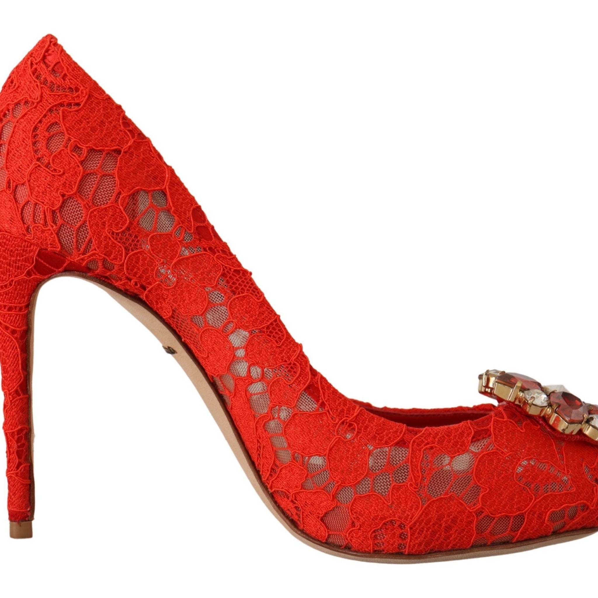 Dolce & Gabbana Red Taormina Lace Crystal Heels Pumps - Whispers Of Wisdom Clothing
