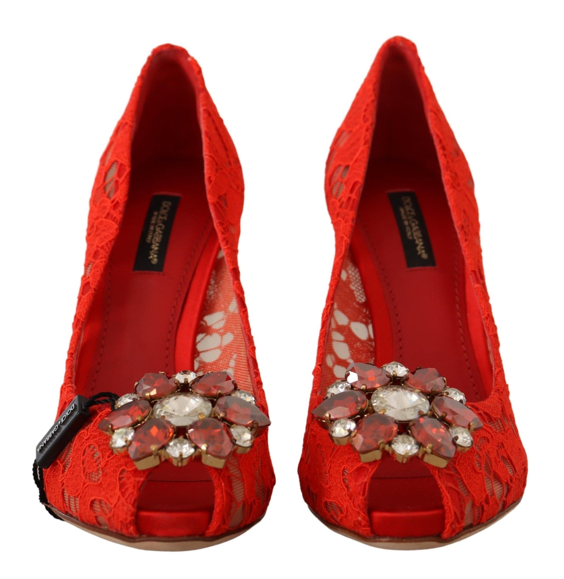 Dolce & Gabbana Red Taormina Lace Crystal Heels Pumps - Whispers Of Wisdom Clothing