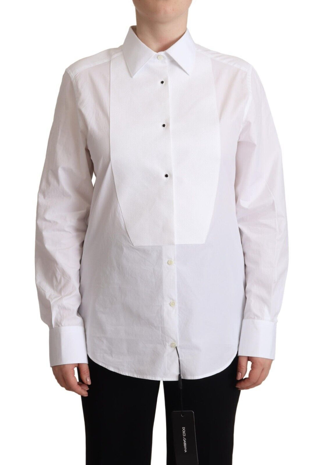 Dolce & Gabbana White Cotton Dress Collared Long Sleeves Shirt Top - Whispers Of Wisdom Clothing
