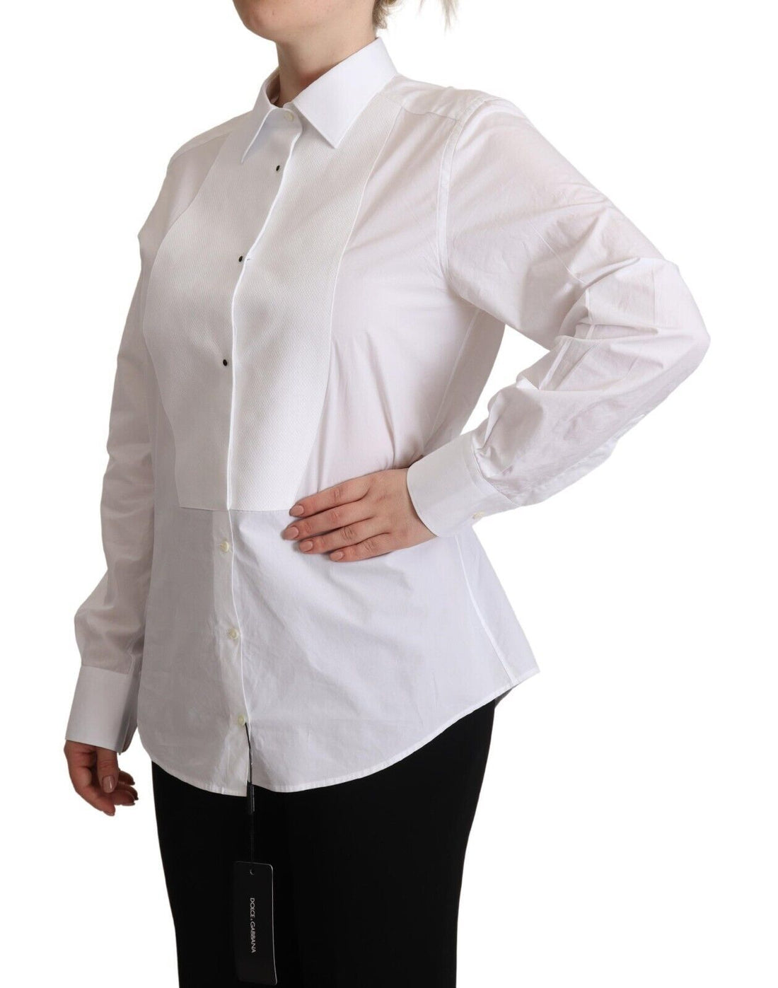 Dolce & Gabbana White Cotton Dress Collared Long Sleeves Shirt Top - Whispers Of Wisdom Clothing