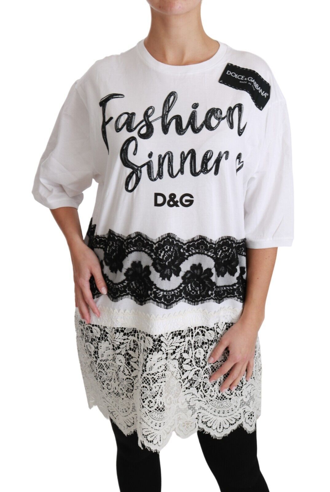 Dolce & Gabbana White Fashion Sinner Cotton Lace T-shirt Top - Whispers Of Wisdom Clothing