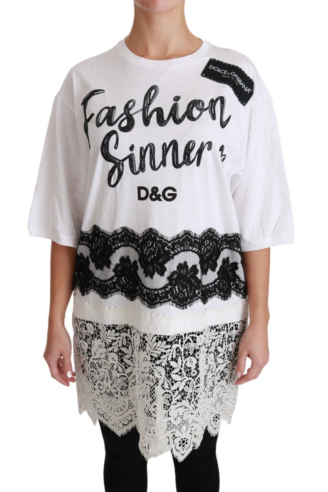Dolce & Gabbana White Fashion Sinner Cotton Lace T-shirt Top - Whispers Of Wisdom Clothing