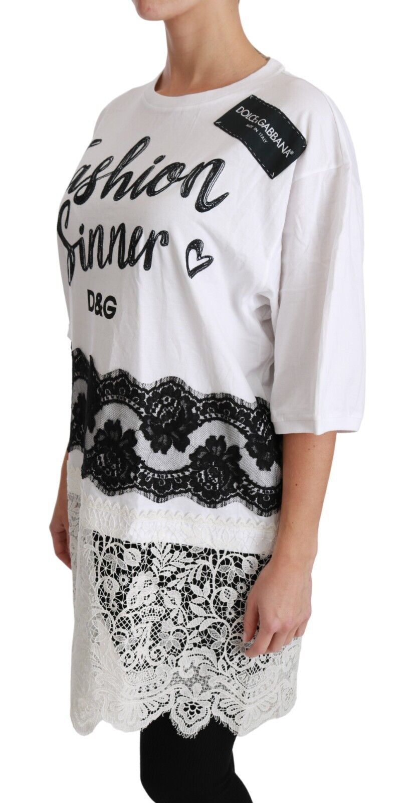 Dolce & Gabbana White Fashion Sinner Cotton Lace T-shirt Top - Whispers Of Wisdom Clothing