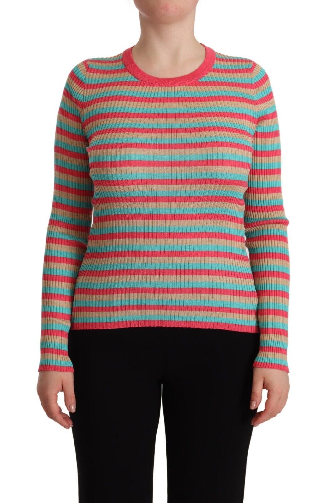 Dolce & Gabbana Multicolor Stripes Silk Crew Neck Pullover Top - Whispers Of Wisdom Clothing