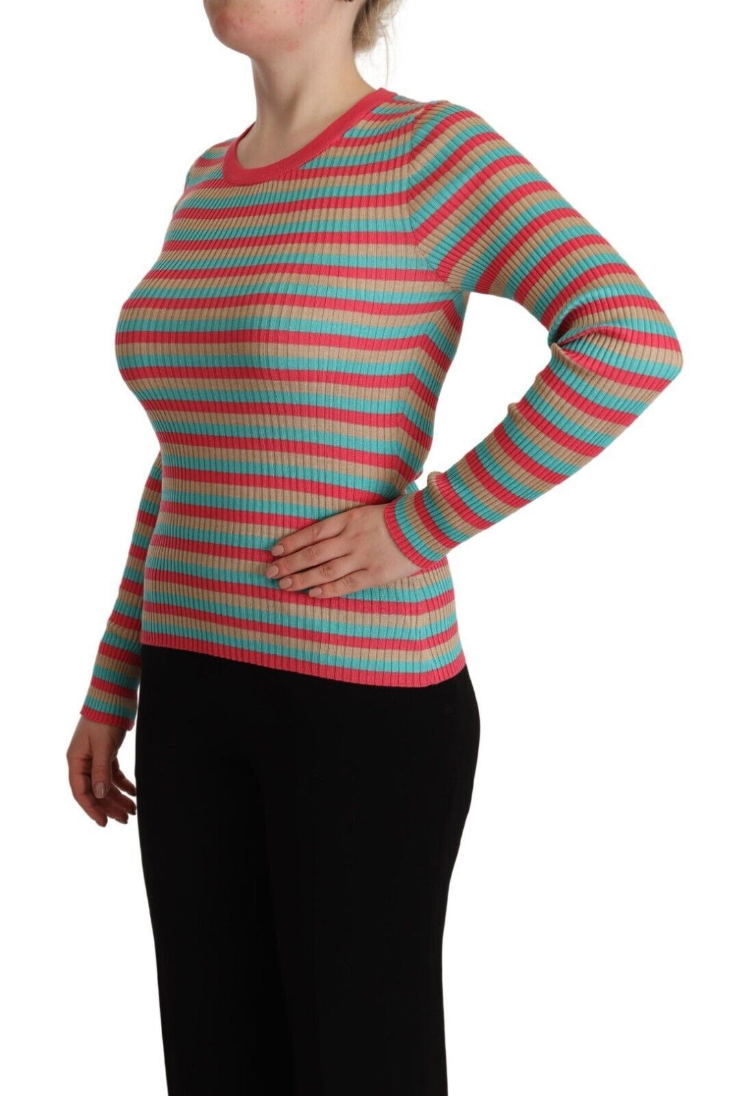 Dolce & Gabbana Multicolor Stripes Silk Crew Neck Pullover Top - Whispers Of Wisdom Clothing