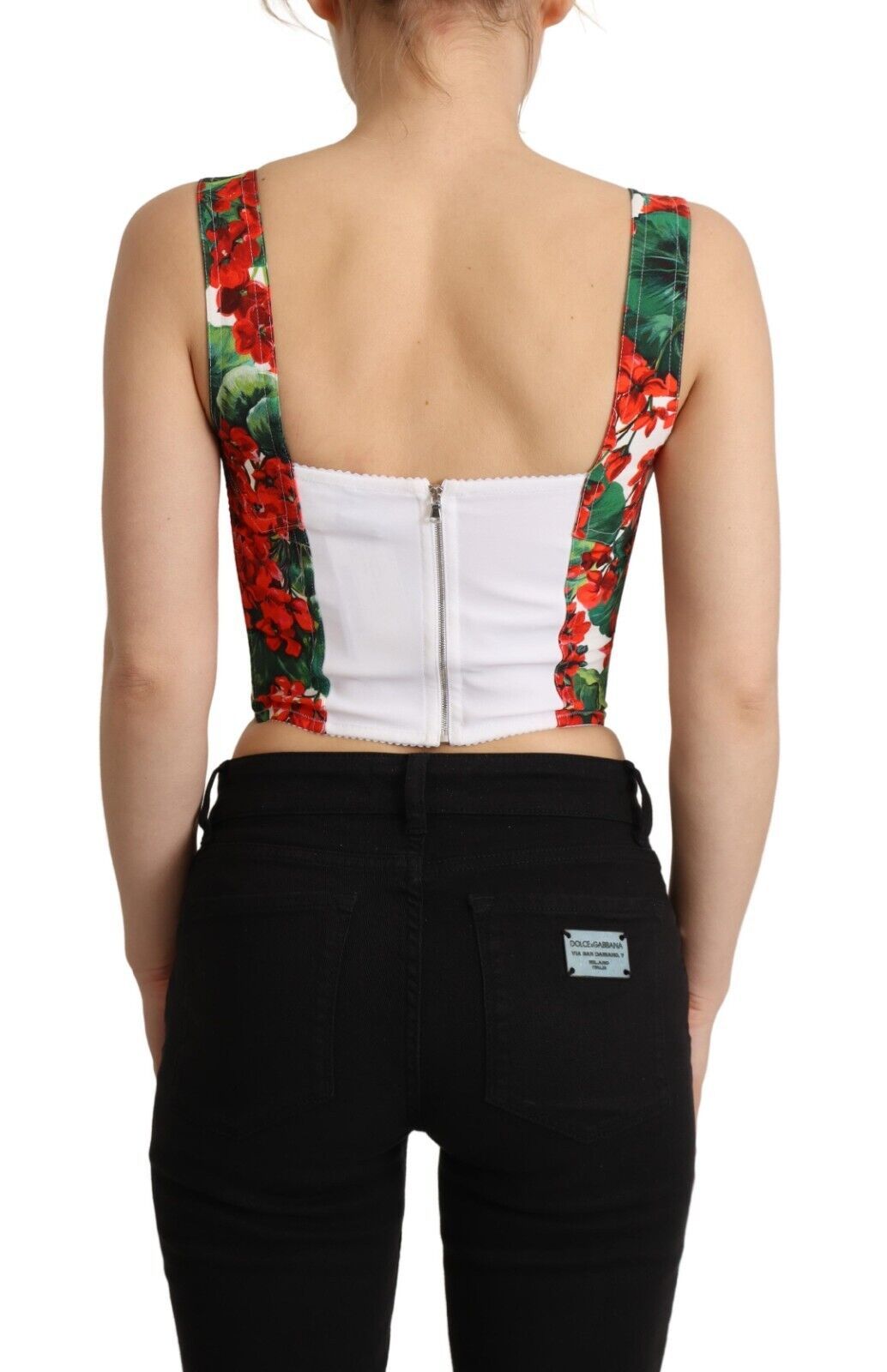 Dolce & Gabbana Red Geranium Print Viscose Sweetheart Cropped Top - Whispers Of Wisdom Clothing