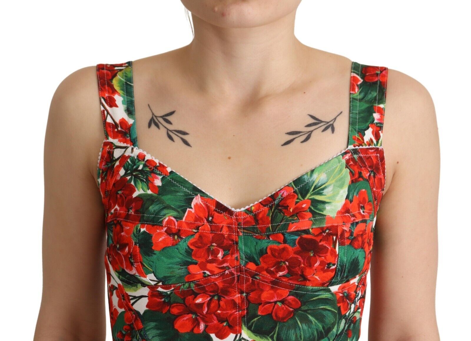 Dolce & Gabbana Red Geranium Print Viscose Sweetheart Cropped Top - Whispers Of Wisdom Clothing