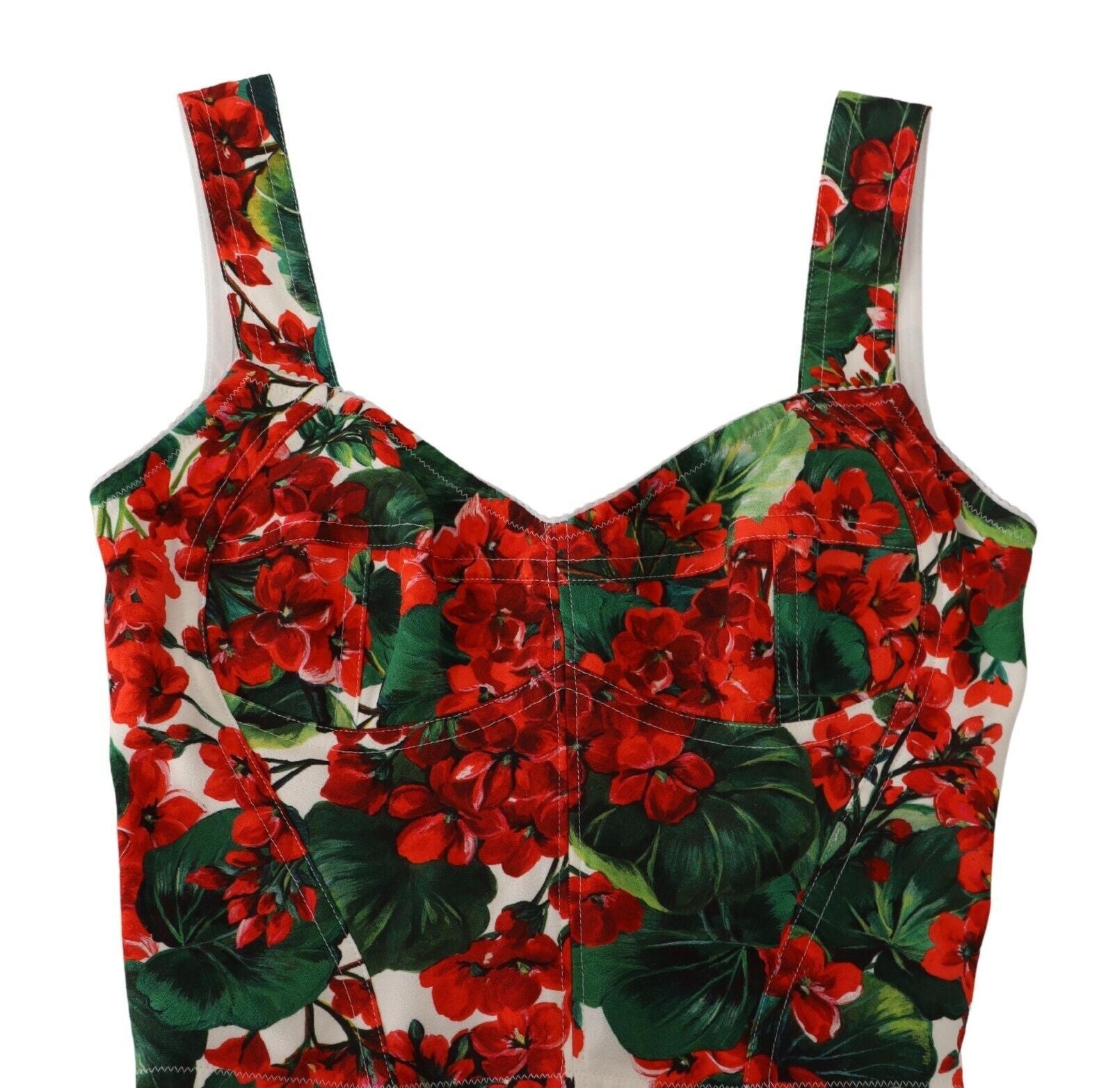 Dolce & Gabbana Red Geranium Print Viscose Sweetheart Cropped Top - Whispers Of Wisdom Clothing