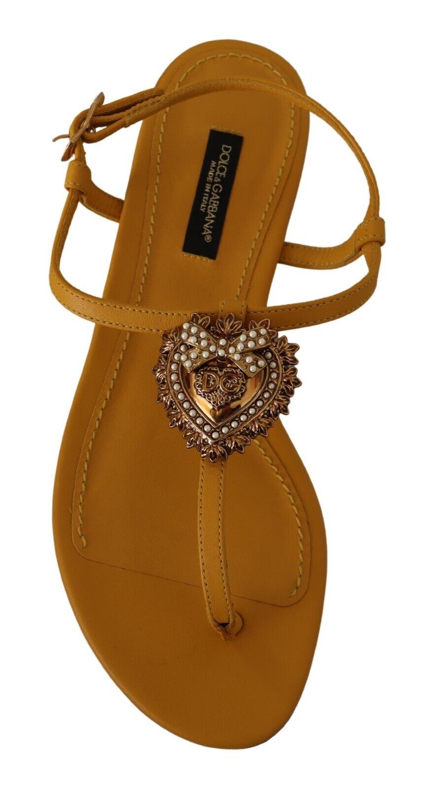 Dolce & Gabbana Mustard Leather Devotion Flats Sandals Shoes - Whispers Of Wisdom Clothing