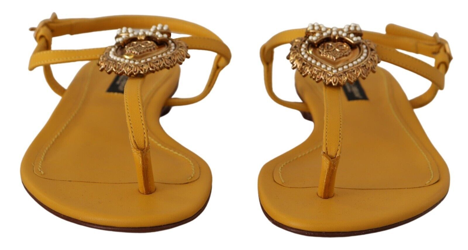 Dolce & Gabbana Mustard Leather Devotion Flats Sandals Shoes - Whispers Of Wisdom Clothing