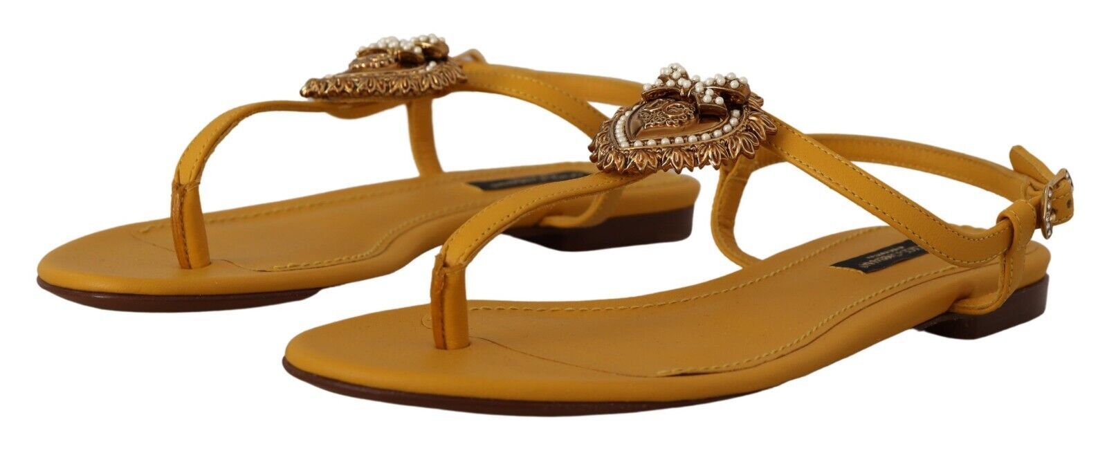 Dolce & Gabbana Mustard Leather Devotion Flats Sandals Shoes - Whispers Of Wisdom Clothing
