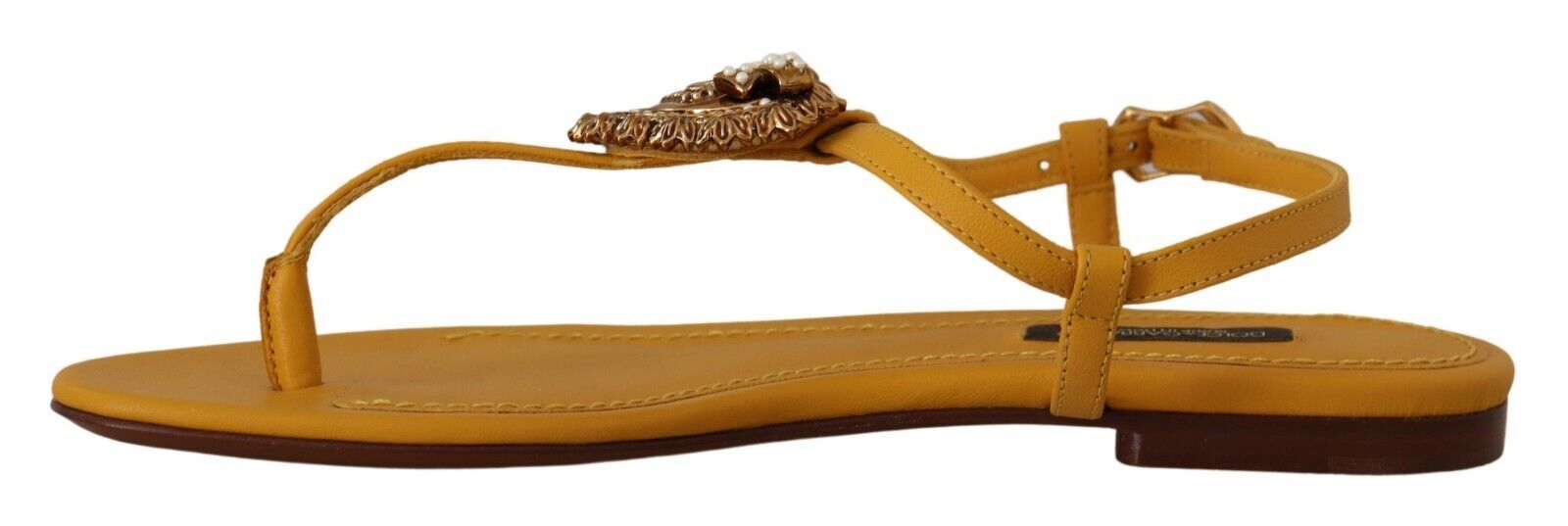 Dolce & Gabbana Mustard Leather Devotion Flats Sandals Shoes - Whispers Of Wisdom Clothing