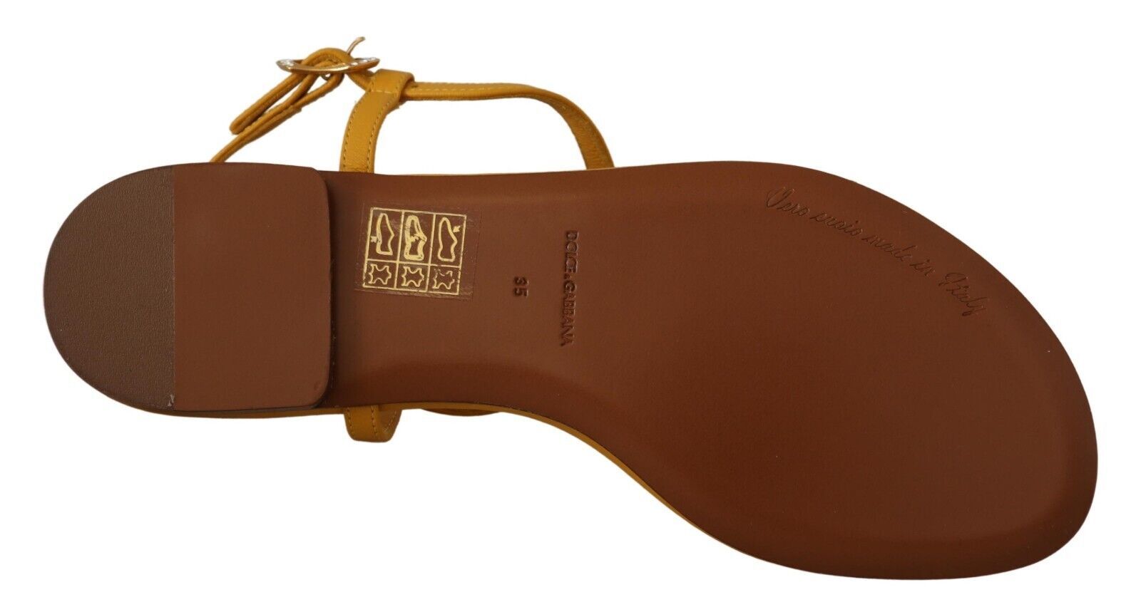 Dolce & Gabbana Mustard Leather Devotion Flats Sandals Shoes - Whispers Of Wisdom Clothing