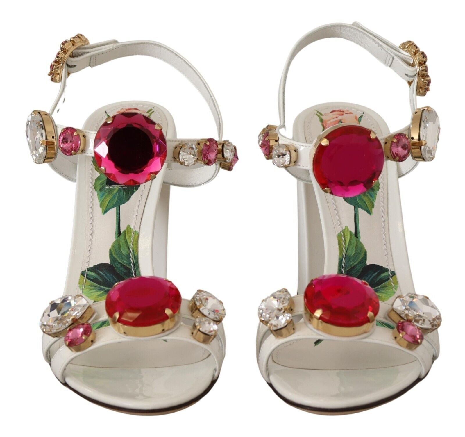 Dolce & Gabbana White Leather Crystal Keira Heels Sandals Shoes - Whispers Of Wisdom Clothing