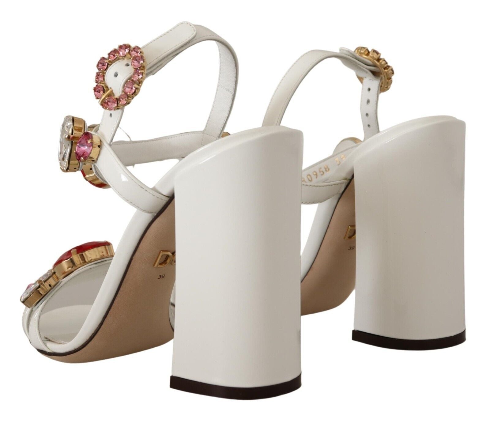 Dolce & Gabbana White Leather Crystal Keira Heels Sandals Shoes - Whispers Of Wisdom Clothing