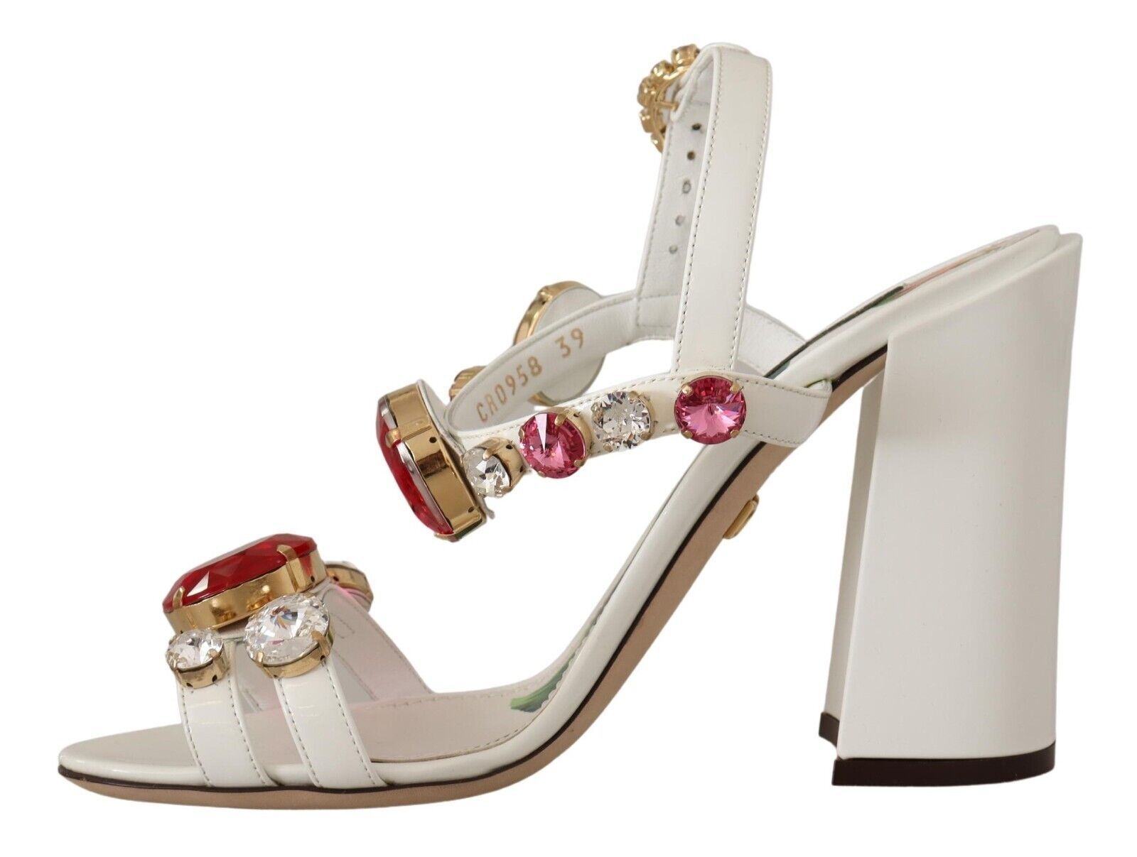 Dolce & Gabbana White Leather Crystal Keira Heels Sandals Shoes - Whispers Of Wisdom Clothing
